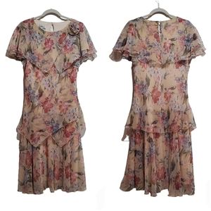 Vintage Patra Floral Chiffon Midi Dress Size 10 Made in USA